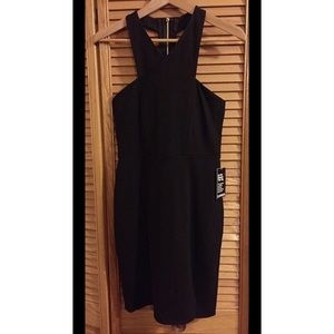 Express Black Ponte Cross Front Fitted Dress